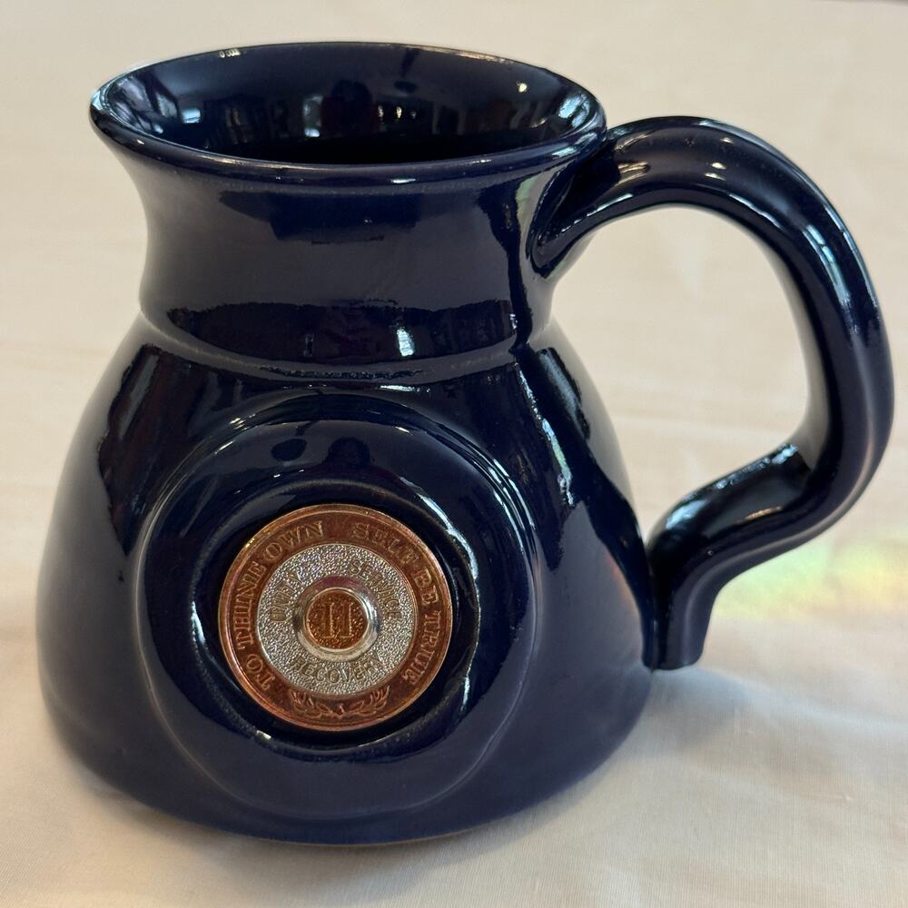 Handcrafted Cobalt Blue Pottery Mug 11 Year AA Sobriety coin Rec